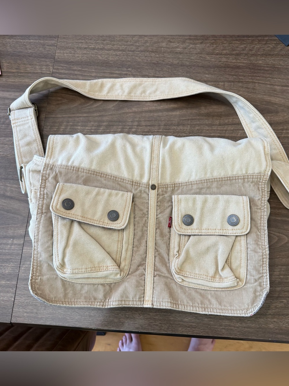 Levi's Beige Canvas Messenger Bag with Front  Pockets